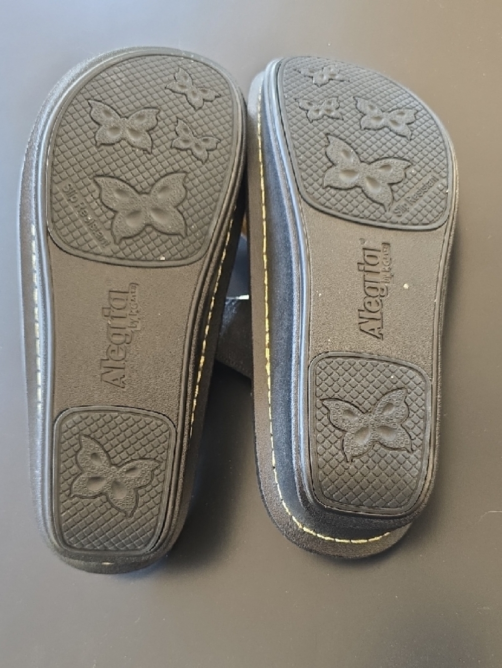 Alegria Black, Beige and Metallic Snake-Print Slide Sandals - Picture 5 of 5